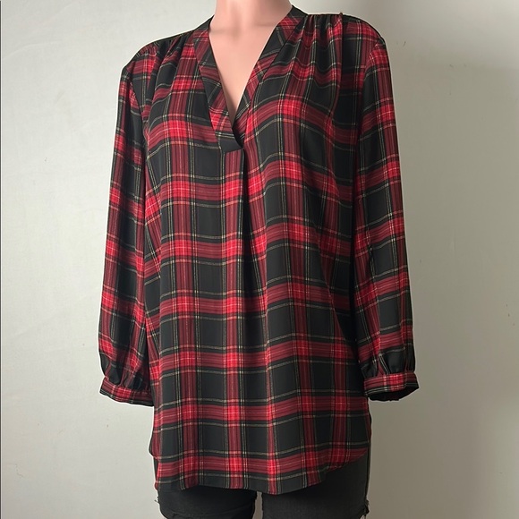 Vince Camuto Women’s Top Tunic 3/4 Sleeve Plaid V- Neck Size 1X - Picture 2 of 8